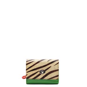 Green animal print recycled leather compact wallet with coin pocket by Soruka