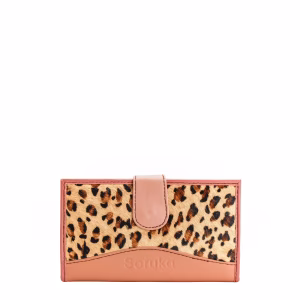 Pink animal print recycled leather wallet with zip coin pocket by Soruka