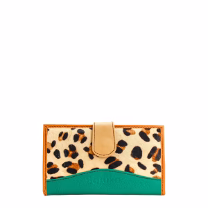 Green animal print recycled leather wallet with zip coin pocket by Soruka