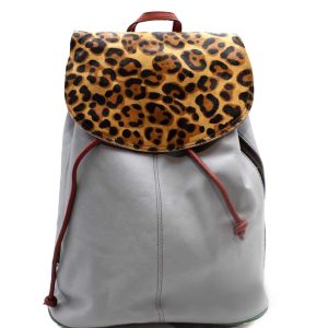Grey animal print recycled leather backpack by Soruka