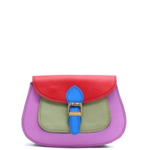 Purple and red recycled leather saddle crossbody shoulder bag by Soruka