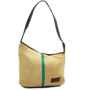 Yellow and brown reversible recycled leather shoulder bag by Soruka