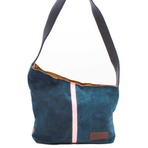 Pink and blue reversible recycled leather shoulder bag by Soruka