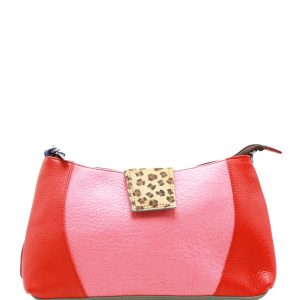 Red and pink animal print recycled leather crossbody bag by Soruka