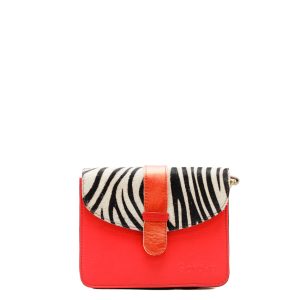 Red animal print recycled leather small crossbody bag with reversible loop by Soruka