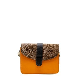 Orange animal print recycled leather small crossbody bag with reversible loop by Soruka