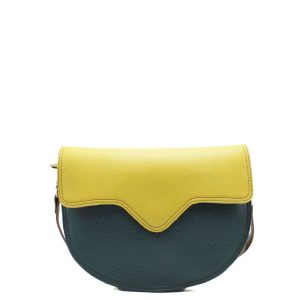 Yellow and green recycled leather crossbody bag with adjustable strap by Soruka