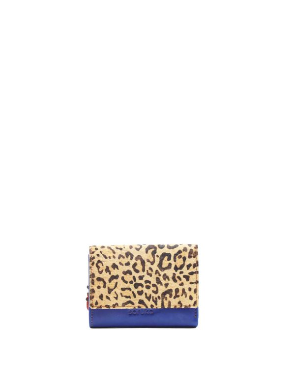 Dark blue animal print recycled leather wallet with zip coin pocket by Soruka