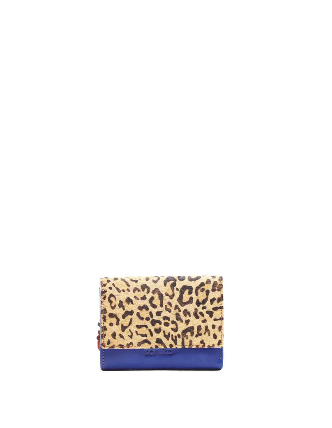 Dark blue animal print recycled leather wallet with zip coin pocket by Soruka