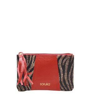 Red animal print recycled leather pouch wallet with coin pocket by Soruka