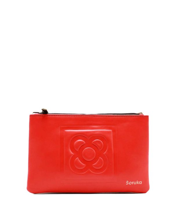 Yellow and red reversible recycled leather crossbody bag by Soruka