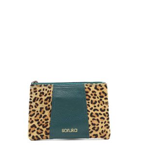 Green animal print recycled leather pouch wallet with coin pocket by Soruka