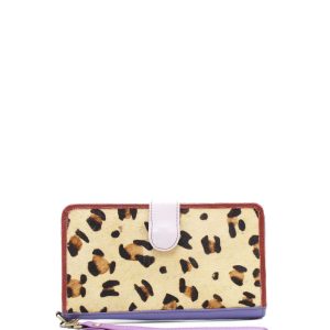 Purple animal print recycled leather wristlet wallet clutch with coin pocket by Soruka