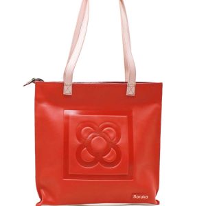 Red and yellow reversible recycled leather large tote shoulder bag Barcelona Edition by Soruka