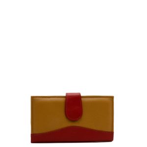 Brown and red recycled leather wallet with zip coin pocket by Soruka