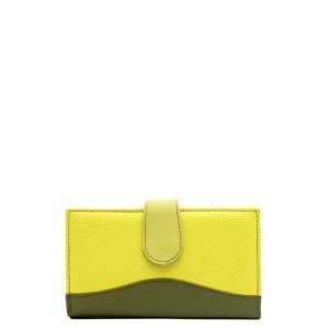 Yellow and green recycled leather wallet with zip coin pocket by Soruka
