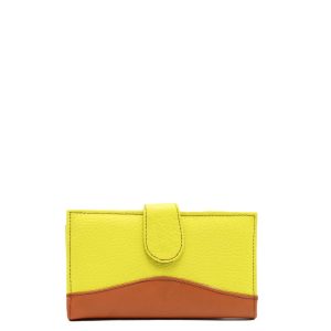 Yellow and orange recycled leather wallet with zip coin pocket by Soruka