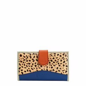 Blue animal print recycled leather wallet with zip coin pocket by Soruka