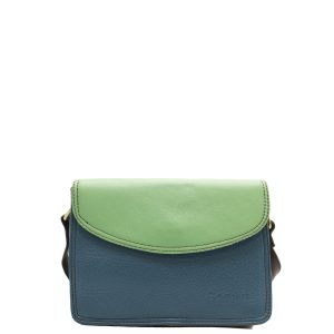 Blue and green recycled leather crossbody bag by Soruka