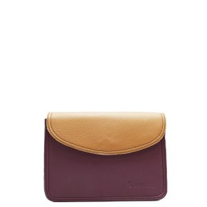 Purple and orange recycled leather crossbody bag by Soruka