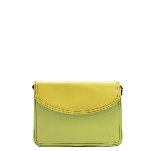 Green and yellow recycled leather crossbody bag by Soruka