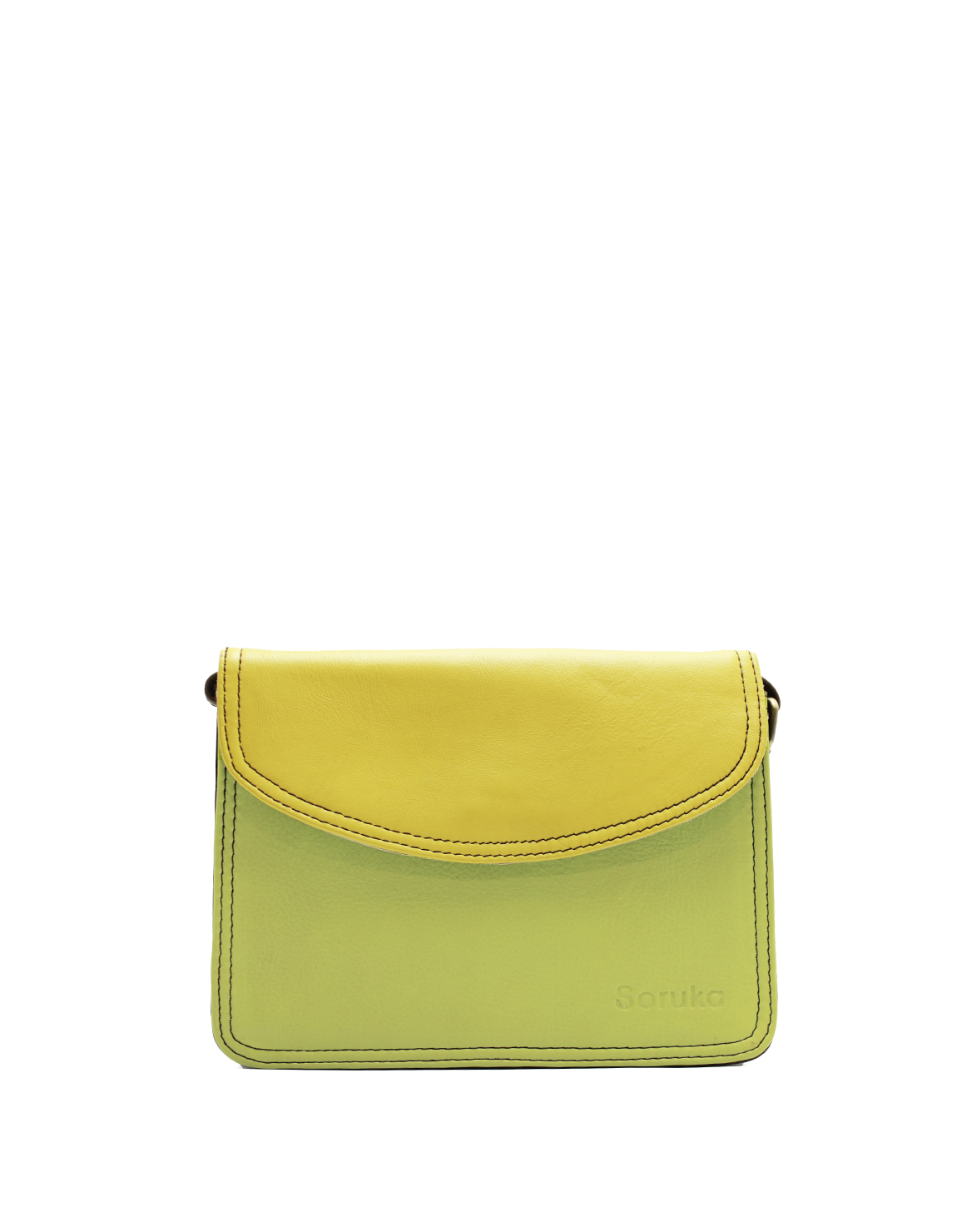 Green and yellow recycled leather crossbody bag by Soruka