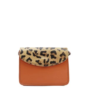 Orange animal print recycled leather crossbody bag by Soruka