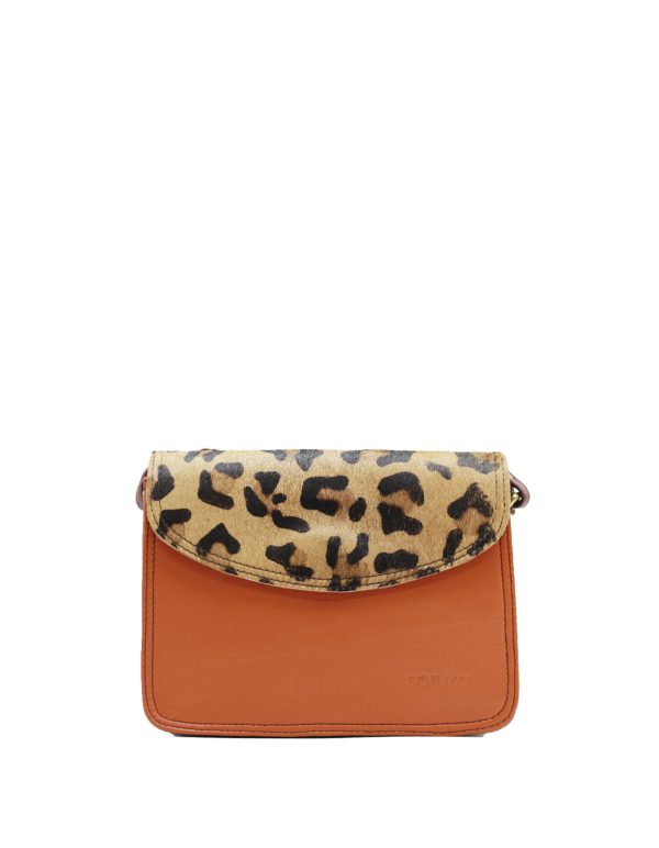 Orange animal print recycled leather crossbody bag by Soruka