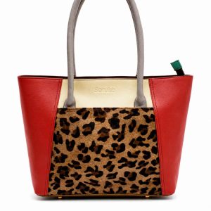 Blue animal print recycled leather large shoulder bag by Soruka