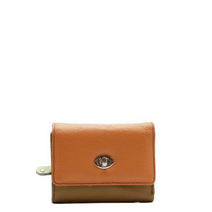 Orange and brown recycled leather compact wallet with coin pocket by Soruka