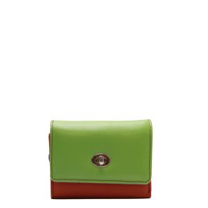 Green and red recycled leather compact wallet with coin pocket by Soruka