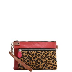 Red animal print recycled leather crossbody shoulder bag by Soruka