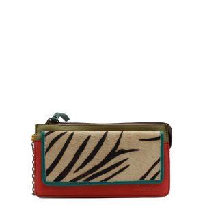 Red animal print recycled leather crossbody wallet by Soruka