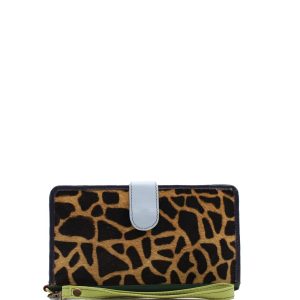 Blue animal print recycled leather wristlet wallet clutch with coin pocket by Soruka