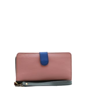 Pink recycled leather wristlet wallet clutch with coin pocket by Soruka