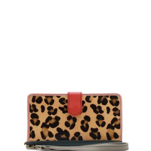 Red animal print recycled leather wristlet wallet clutch with coin pocket by Soruka