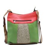 singapur_recycledleather_150526-10 Green and red animal print recycled leather convertible shoulder bag backpack by Soruka