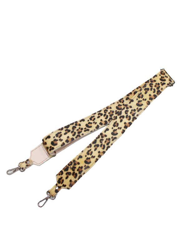 Handmade recycled leather bag strap with animal print design