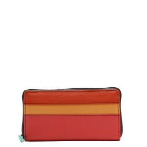 Orange and pink recycled leather zip-around wallet with coin pocket by Soruka