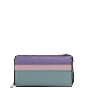 Pink purple and blue recycled leather zip-around wallet with coin pocket by Soruka