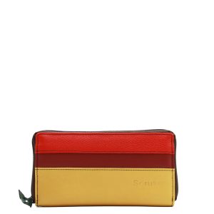 Red and yellow recycled leather zip-around wallet with coin pocket by Soruka