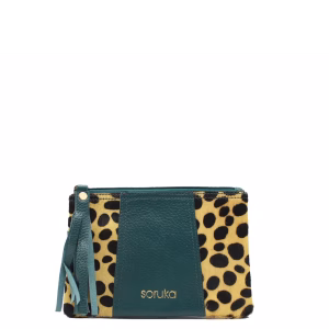 Green animal print recycled leather pouch wallet with coin pocket by Soruka