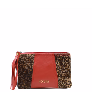Red animal print recycled leather pouch wallet with coin pocket by Soruka
