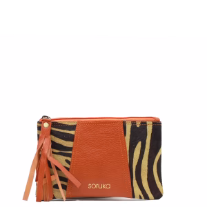 Orange animal print recycled leather pouch wallet with coin pocket by Soruka