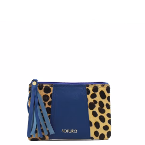 Blue animal print recycled leather pouch wallet with coin pocket by Soruka