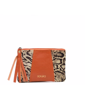 Orange animal print recycled leather pouch wallet with coin pocket by Soruka