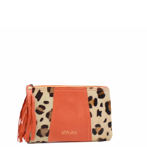 Orange animal print recycled leather pouch wallet with coin pocket by Soruka