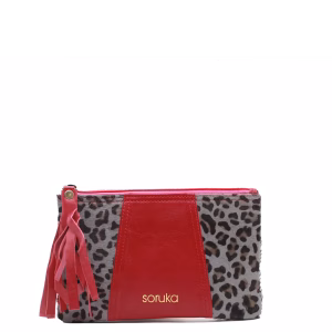 Red animal print recycled leather pouch wallet with coin pocket by Soruka