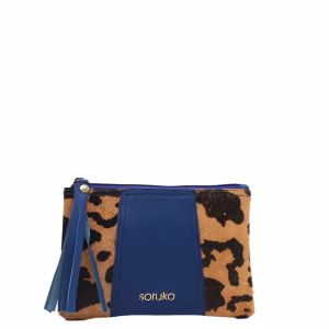 Blue animal print recycled leather pouch wallet with coin pocket by Soruka