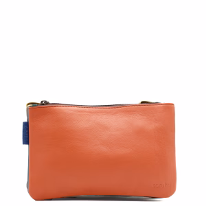 Light blue and orange reversible recycled leather crossbody bag by Soruka